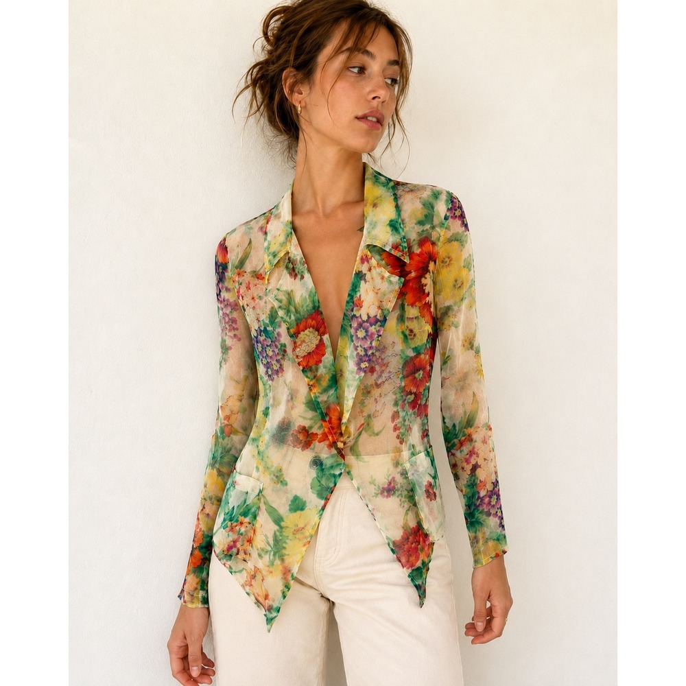 Vintage 2000s Dries Van Noten Silk Mesh Blouse IT 38 / S 4-6 Archival Designer